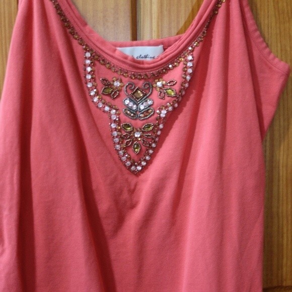 Telluride Women’s Orange Coral Beaded Tank Top Large Y2K Shelf Bra Festival Wear - Picture 3 of 12